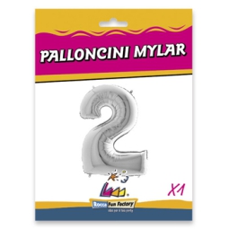 PALLONCINI MYLAR NUMERO 2 ARGENTO METAL 101CM