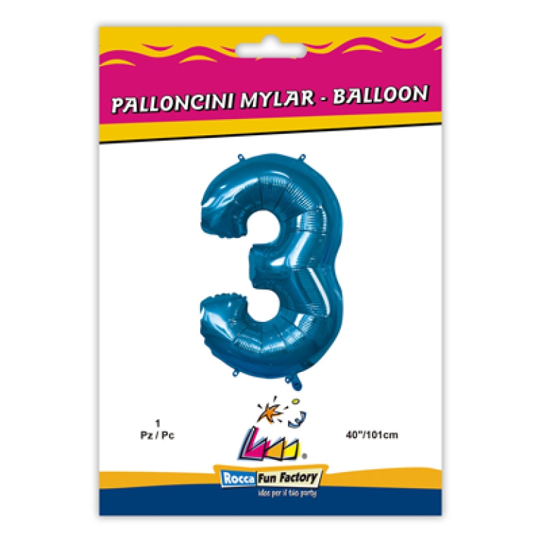 PALLONCINI MYLAR NUMERO 3 BLU MEGA 101CM