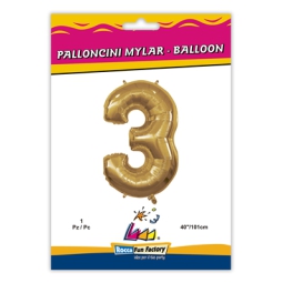 PALLONCINI MYLAR NUMERO 3 ORO METAL 101CM