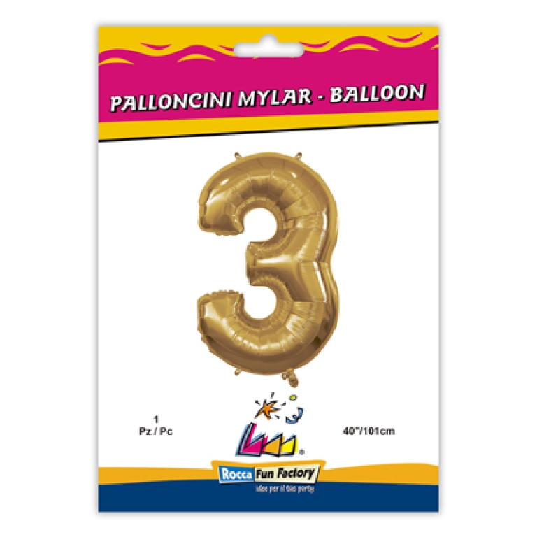 PALLONCINI MYLAR NUMERO 3 ORO METAL 101CM