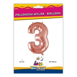 PALLONCINI MYLAR NUMERO 3 ROSA GOLD 101CM