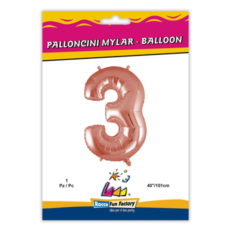 PALLONCINI MYLAR NUMERO 3 ROSA GOLD 101CM