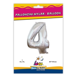 PALLONCINI MYLAR NUMERO 4 ARGENTO METAL 101CM