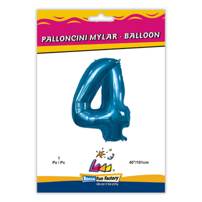 PALLONCINI MYLAR NUMERO 4 BLU MEGA 101CM