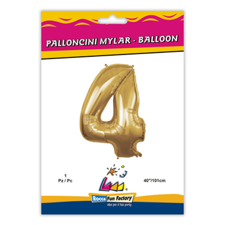 PALLONCINI MYLAR NUMERO 4 ORO METAL 101CM