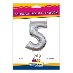 PALLONCINI MYLAR NUMERO 5 ARGENTO METAL 101CM