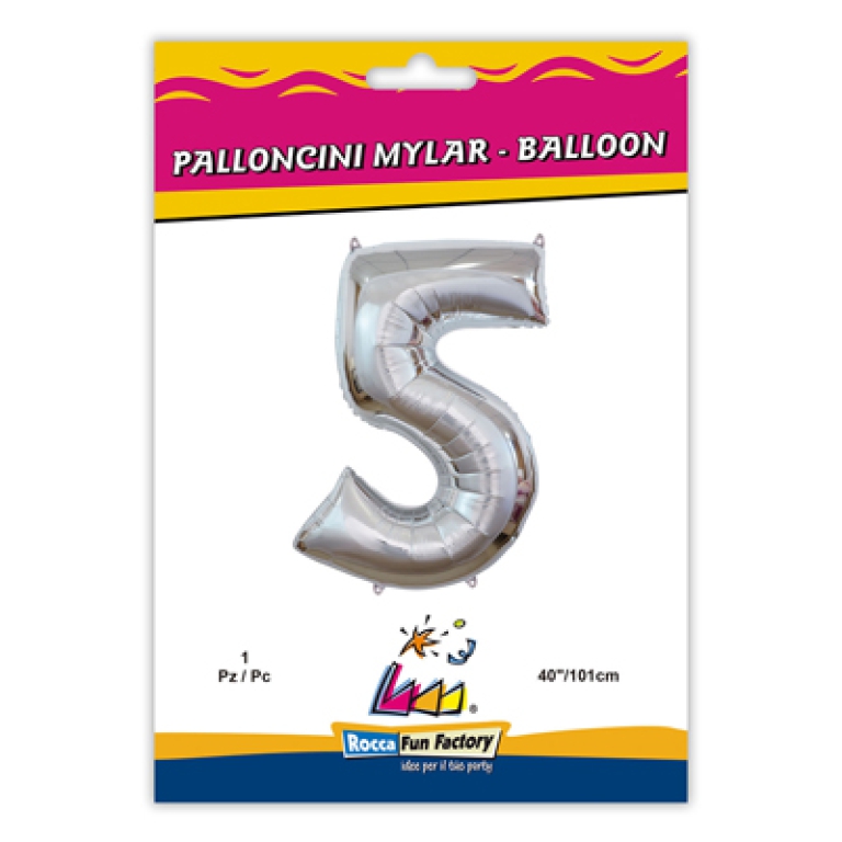 PALLONCINI MYLAR NUMERO 5 ARGENTO METAL 101CM