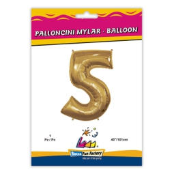 PALLONCINI MYLAR NUMERO 5 ORO METAL 101CM