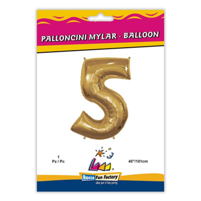 PALLONCINI MYLAR NUMERO 5 ORO METAL 101CM