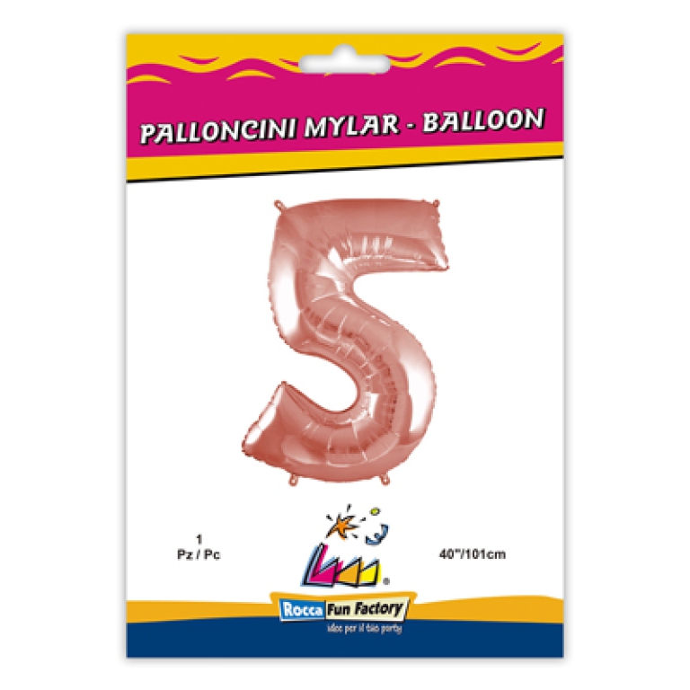 PALLONCINI MYLAR NUMERO 5 ROSA GOLD 101CM