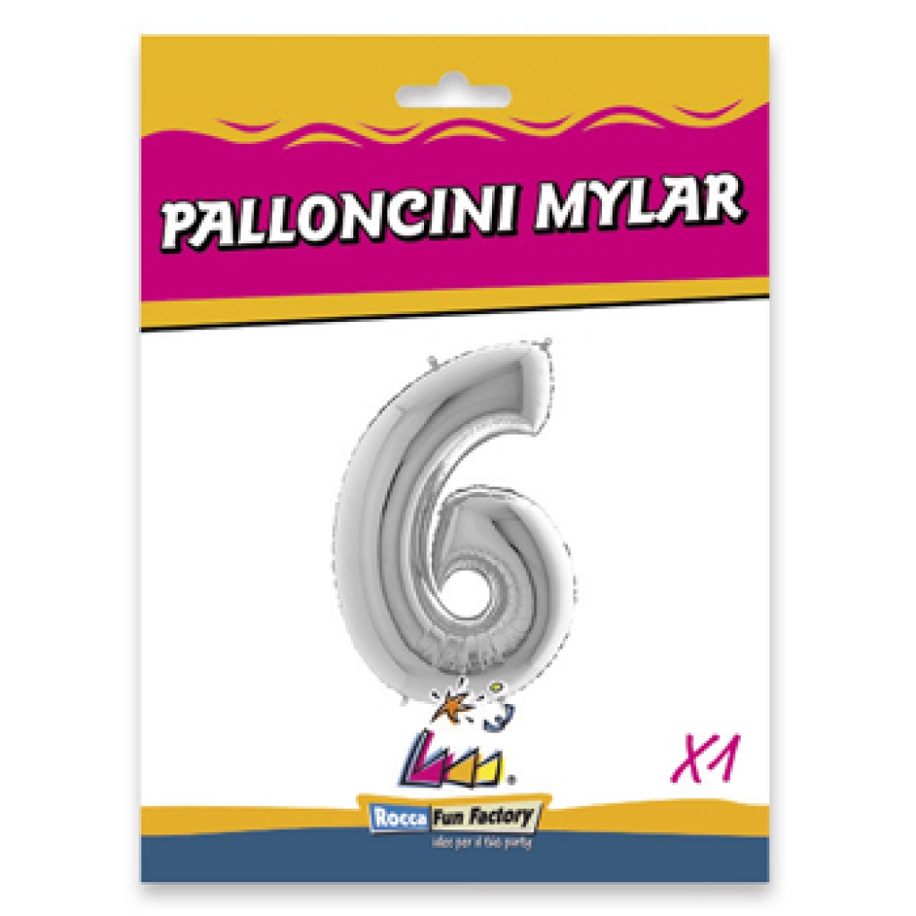 Palloncino 7 mylar Numero 6 Argento Silver