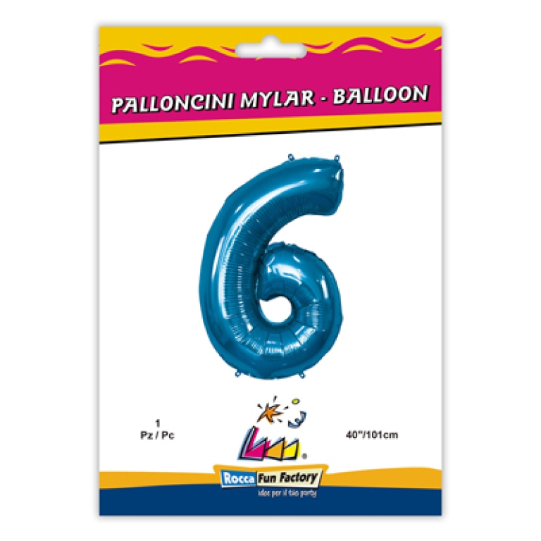 PALLONCINI MYLAR NUMERO 6 BLU MEGA 101CM