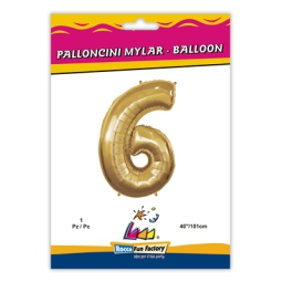 PALLONCINI MYLAR NUMERO 6 ORO METAL 101CM