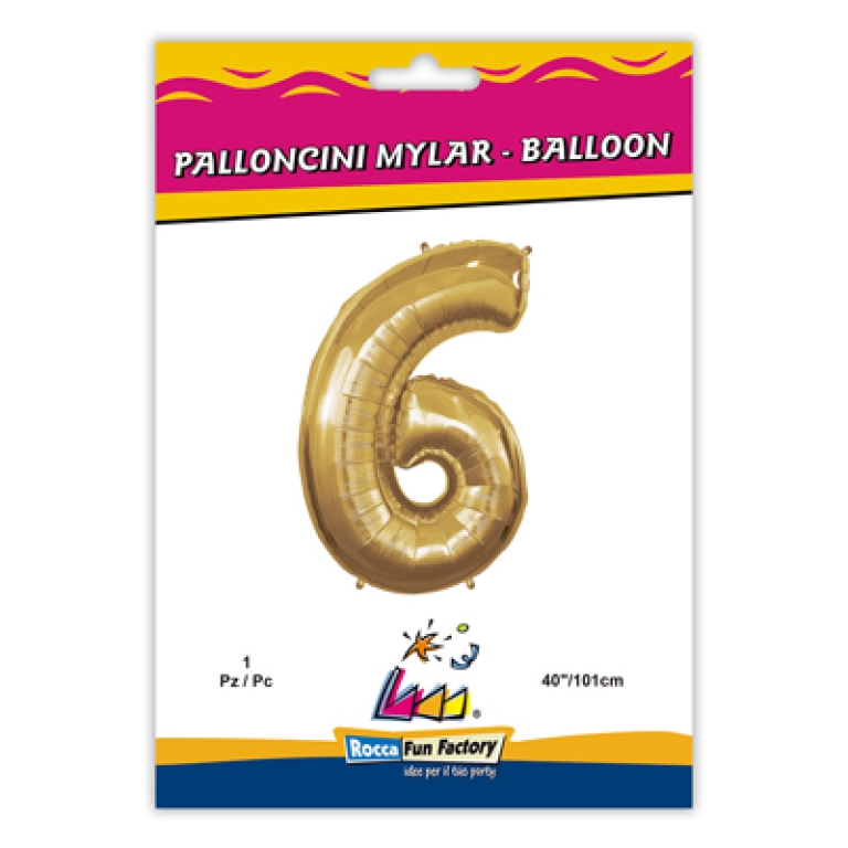 PALLONCINI MYLAR NUMERO 6 ORO METAL 101CM