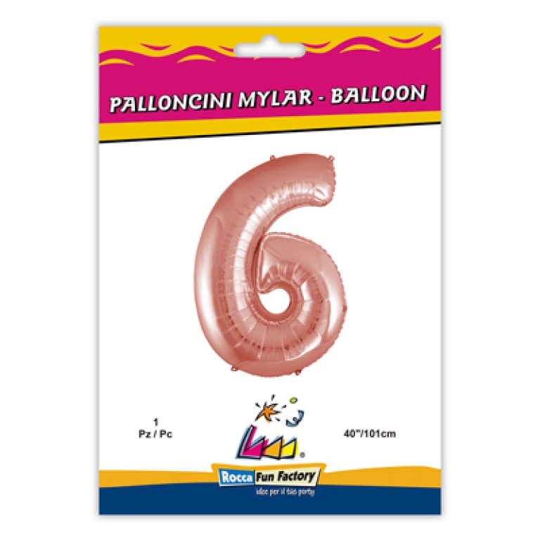 PALLONCINI MYLAR NUMERO 6 ROSA GOLD 101CM