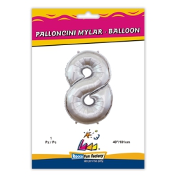 PALLONCINI MYLAR NUMERO 8 ARGENTO METAL 101CM