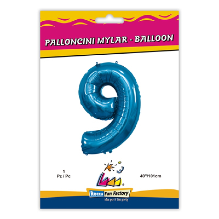 PALLONCINI MYLAR NUMERO 9 BLU MEGA 101CM