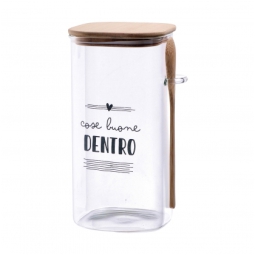 BARATTOLO VETRO 10X10X21H TAPPO E CUCCHIAIO BAMBOO