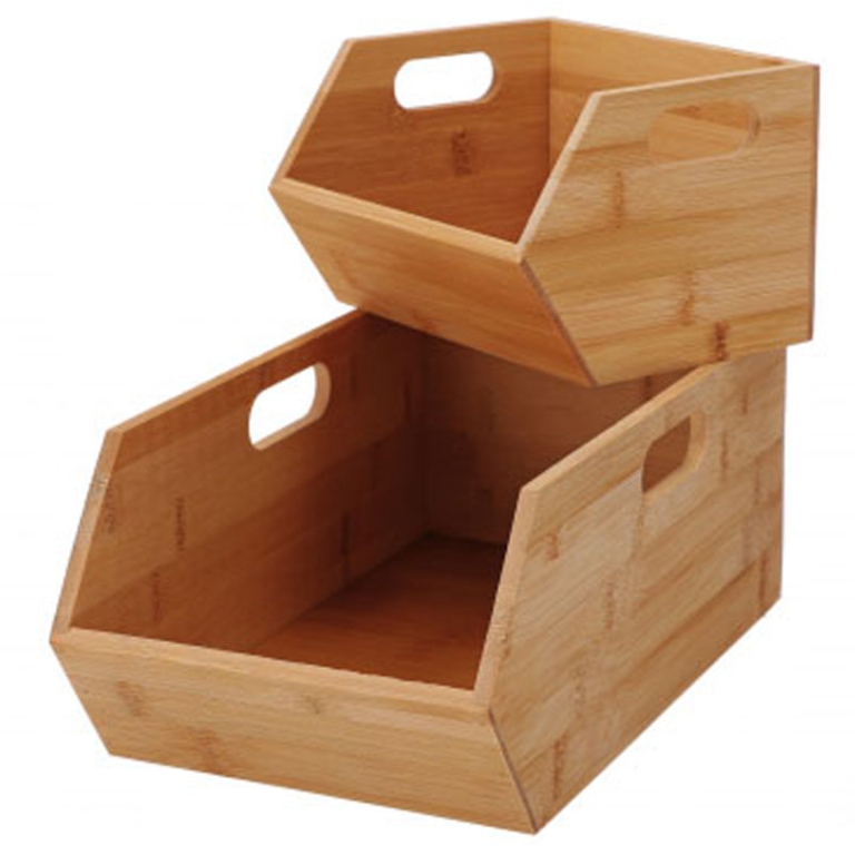 CONTENITORI LEGNO SET 2 PEZZI BAMBOO IMPILABILI