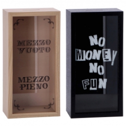 SALVADANAIO LEGNO E VETRO 15X10H30CM SOGGETTI ASSORTITI