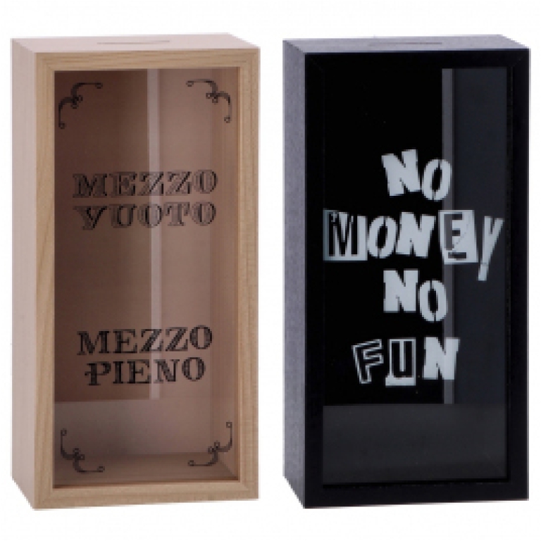 SALVADANAIO LEGNO E VETRO 15X10H30CM SOGGETTI ASSORTITI