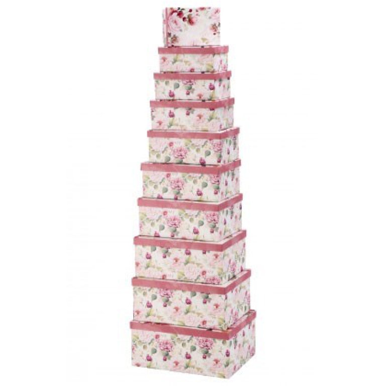 SCATOLA SET 10PZ DECORO FLOREALE COPERCHIO ROSA 2