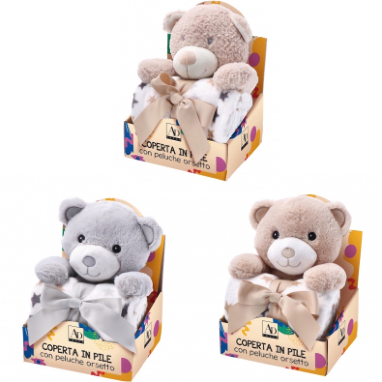COPERTA PILE CON PELUCHE ORSETTO 3 COLORI