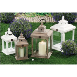 LANTERNA SET 2PZ H35/48CM LEGNO BIANCO/SHABBY