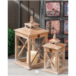 LANTERNA SET 2PZ H35-45CM LEGNO SBIANCATO