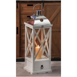 LANTERNA 26X26H73CM LEGNO BIANCO+METALLO