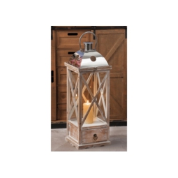 LANTERNA 26X26H74CM IN   LEGNO NATURALE METALLO