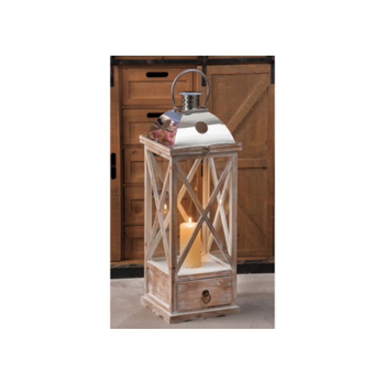 LANTERNA LEGNO E METALLO 26X26H73,5CM