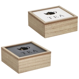 SCATOLA PORTATHÈ 17X17H7 CM 4 POSTI MDF ASSORTITA