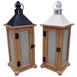LANTERNA LEGNO E FERRO   16X16H45CM COLORI ASSORTITI