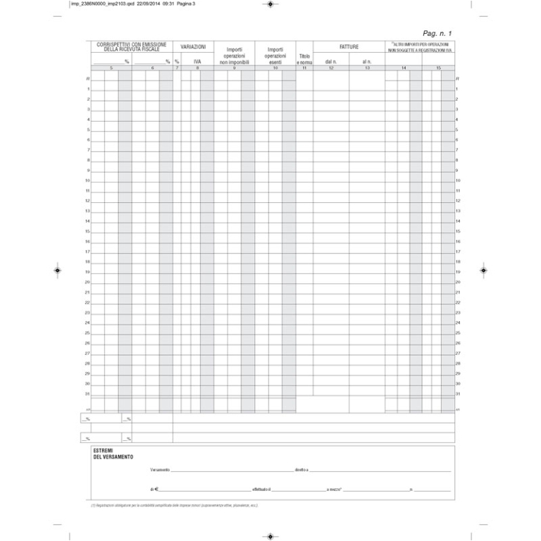 REGISTRO CORRISPETTIVI   IVA 15FG 31X24,5 2