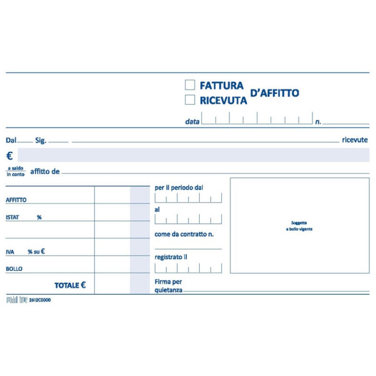 RICEVUTE AFFITTO 10X17 5PZ 2COPIE CARTA CHIMICA