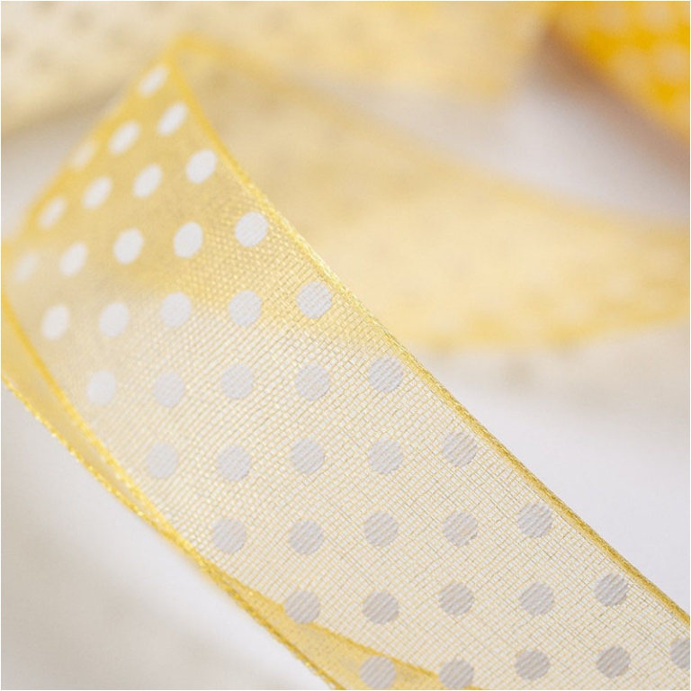 NASTRO ORGANZA 10X50MT   GIALLO POIS BEIGE 2