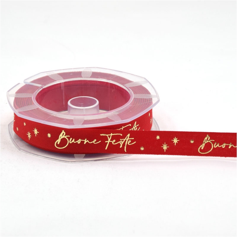 NASTRO TESSUTO 15MMX10MT ROSSO SCRITTA BUON NATALE