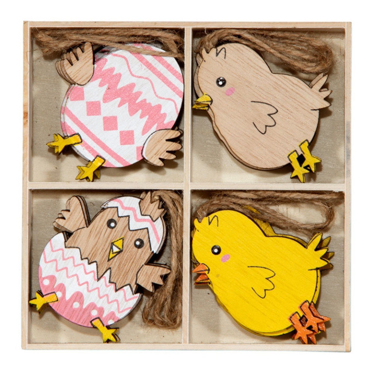 DECORO PULCINO 16PZ LEGNO 3,5H5CM DA APPENDERE