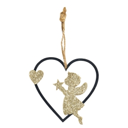 CUORE CON ANGELO ORO 11X 10CM METALLO DA APPENDERE