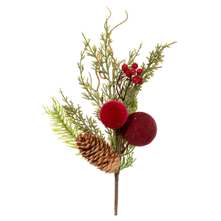 PICK BACCHE E PIGNA H30CM ROSSO E NATURALE