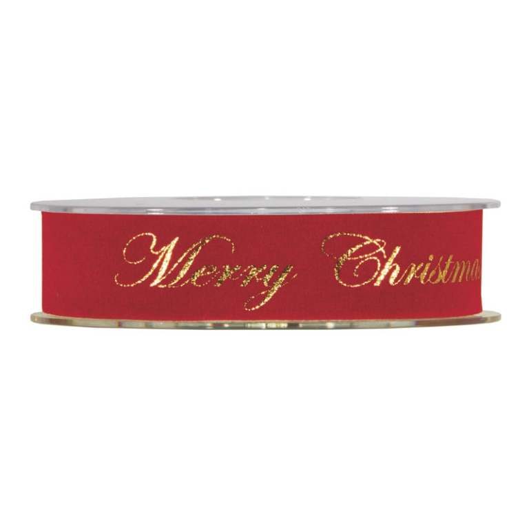 NASTRO TESSUTO 25MMX10MT ROSSO MERRY CHRISTMAS ORO