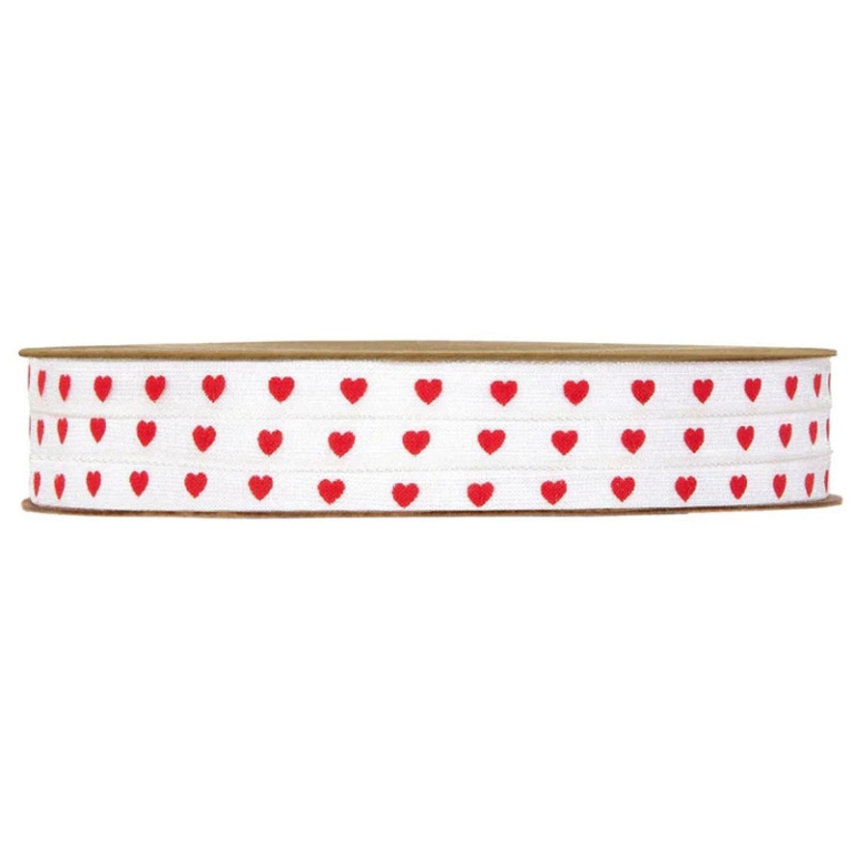NASTRO TESSUTO 6MMX25MT  CUORI ROSSI CREMA