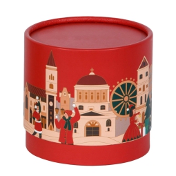 SCATOLA D11H10,5CM ROSSA DECORO PAESAGGIO NATALE