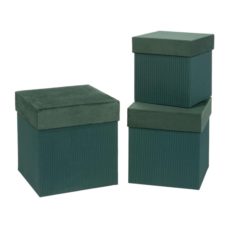 SCATOLE 3PZ QUADRE VELLUTO VERDE SC.CM23-20,5-18CM