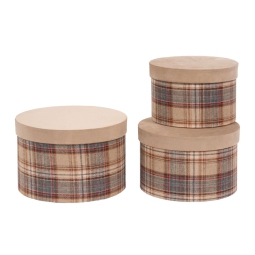 SCATOLE 3PZ TONDE SCOZZESE BEIGE D.23,5-21,5-19CM