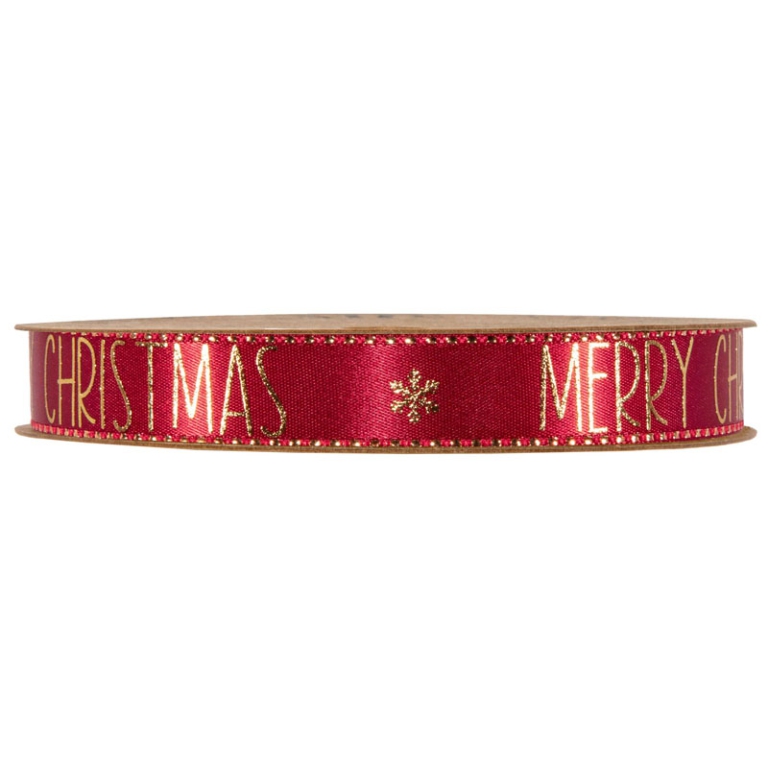 NASTRO TESSUTO MM18X15MT ROSSO MERRY CHRIST. ORO
