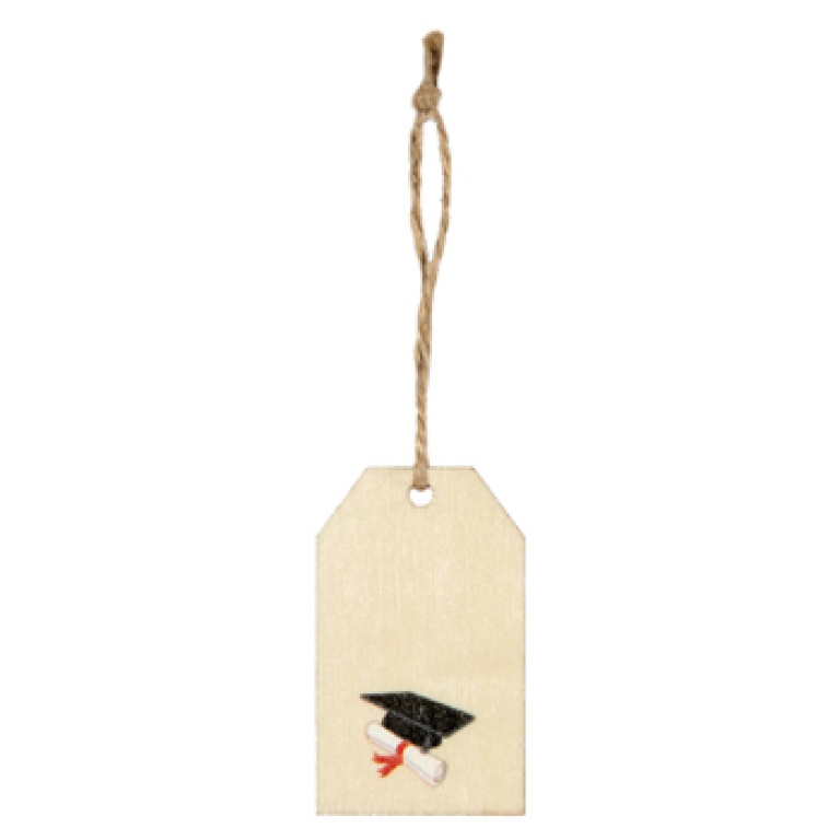 DECORO TAG LAUREA 24PZ   3X5CM LEGNO DECORATO