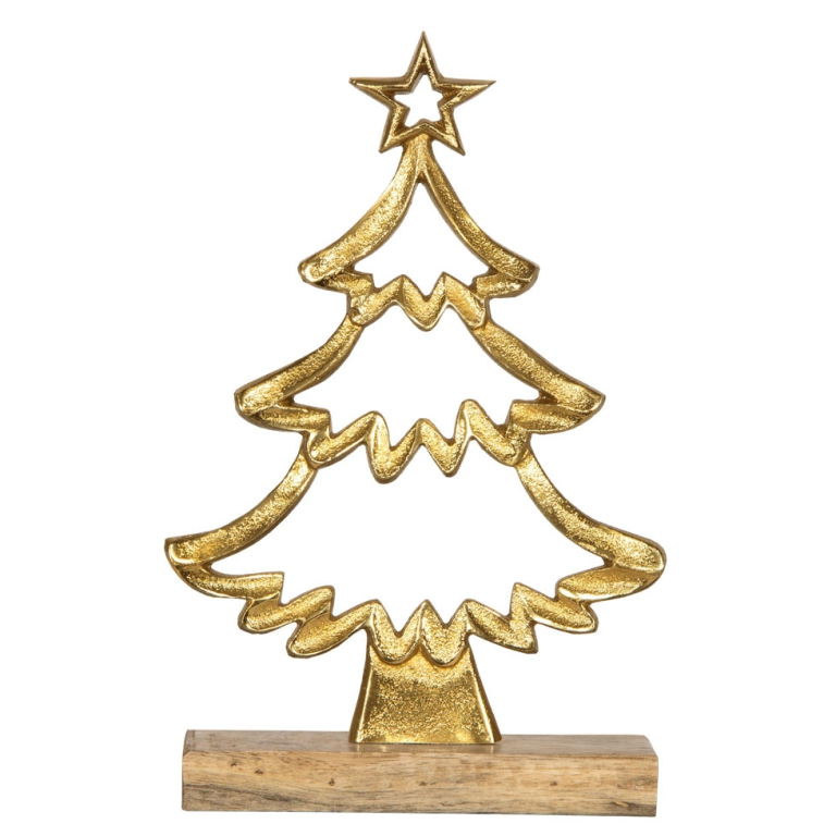 DECORO ALBERO DI NATALE  LEGNO 16X5X25CM ORO