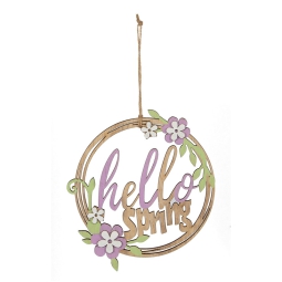 DECORO SCRITTA D15CM     HELLO SPRING LEGNO